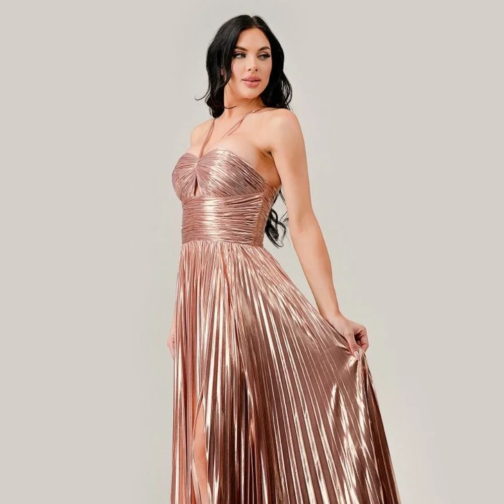 NEW LONG A-LINE SLEEVELESS LAME' DRESS WITH ADJUSTABLE SPAGHETTI STRAPS CD C153